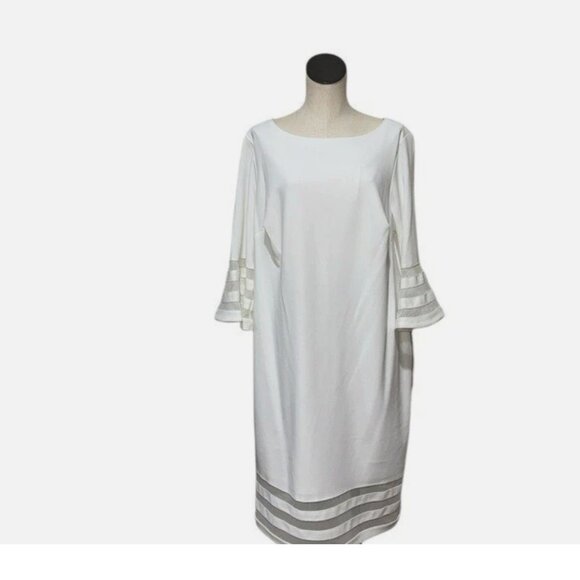 NWT Calvin Klein Plus Size Illusion-Trim Sheath Dress White SZ- 14W - Picture 6 of 9